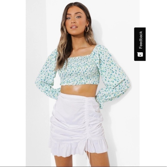 Floral Print Puff Sleeve Crop Top Size 8 boho Y2K - Picture 4 of 5